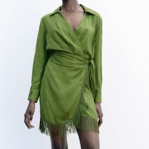 Zara Green Tassle Dress Size XS -NWOT